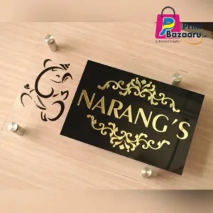 Acrylic Ganesha Name Plate Premium Home Door Design with Gold Mirror Finish printbazaaru.com 2