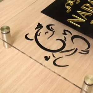 Acrylic Ganesha Name Plate Premium Home Door Design with Gold Mirror Finish printbazaaru.com 3
