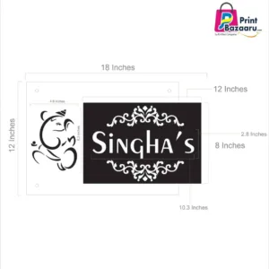 Acrylic Ganesha Name Plate Premium Home Door Design with Gold Mirror Finish printbazaaru.com 4