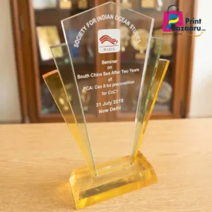 Acrylic Memento Trophy 10x7 Premium Glass Base Award for Schools & Corporates printbazaaru.com 2