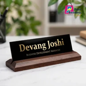 Exceius Office Desk Name Plate Classic Premium Teak Wood & Acrylic Sign printbazaaru.com 1