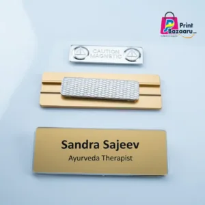 Gold Metallic Name Badge with Magnet Premium Customized Event ID Badge printbazaaru.com 1
