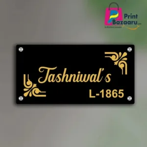 Personalized Acrylic Name Plate for Home Premium Black & Golden Door Sign printbazaaru.com 1