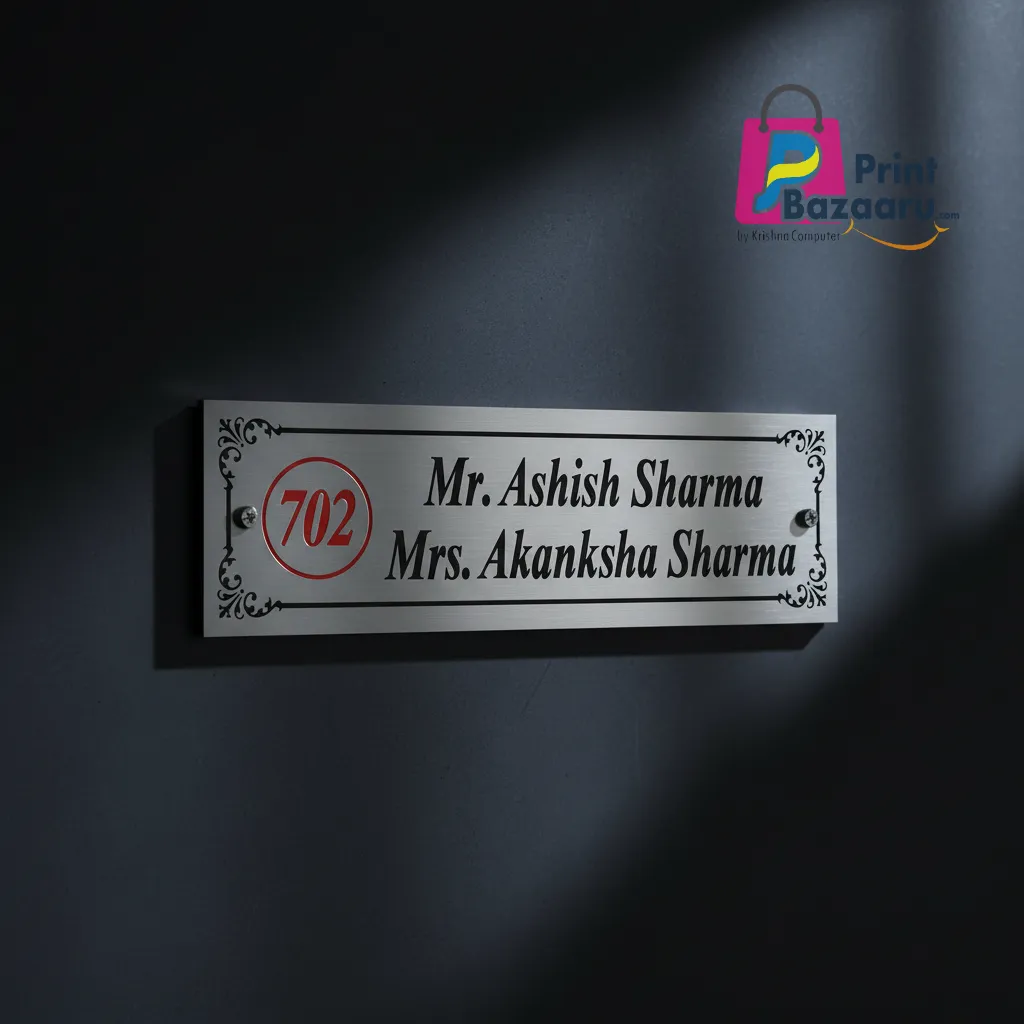 Stainless Steel Door Name Plate for Home Premium Mirror Finish Custom Sign printbazaaru.com 2 Stainless Steel Door Name Plate for Home Premium Mirror Finish Custom Sign printbazaaru.com 2