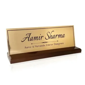 Golden Mirror Desk Name Plate – Corporate Office Nameplates